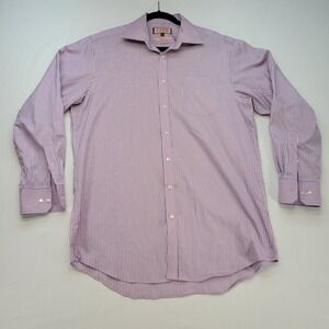 Pink Thomas Dress Shirt 16.5 35 Pink Blue Striped Traveller Button Up Cotton